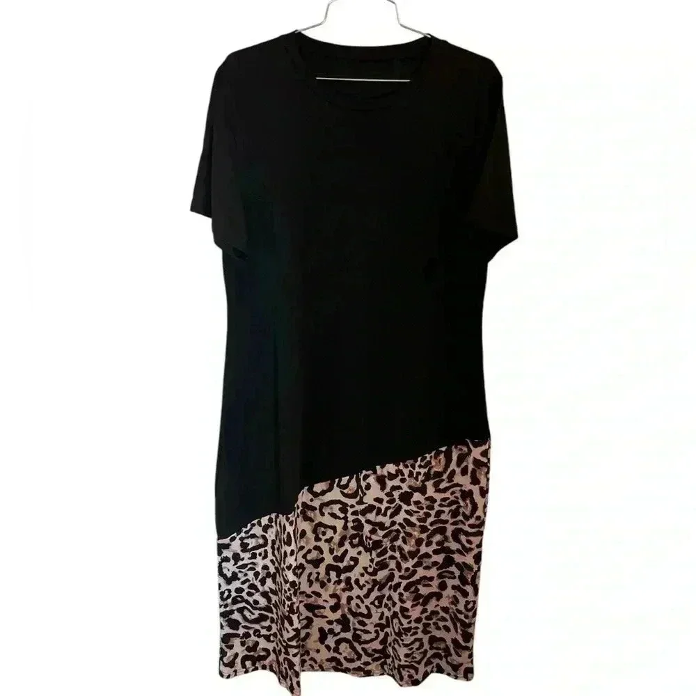NEW Leopard Color Block Maxi Dress Size Large Casual Chic Flowy - Picture 8 of 11